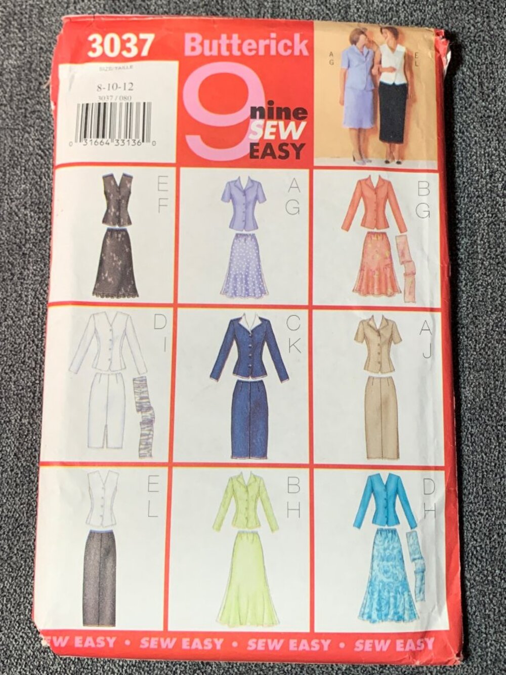Butterick 3037 Nine Sew Easy Shirt Skirt Sewing Pattern Sizes 8-10-12 Uncut 2000
